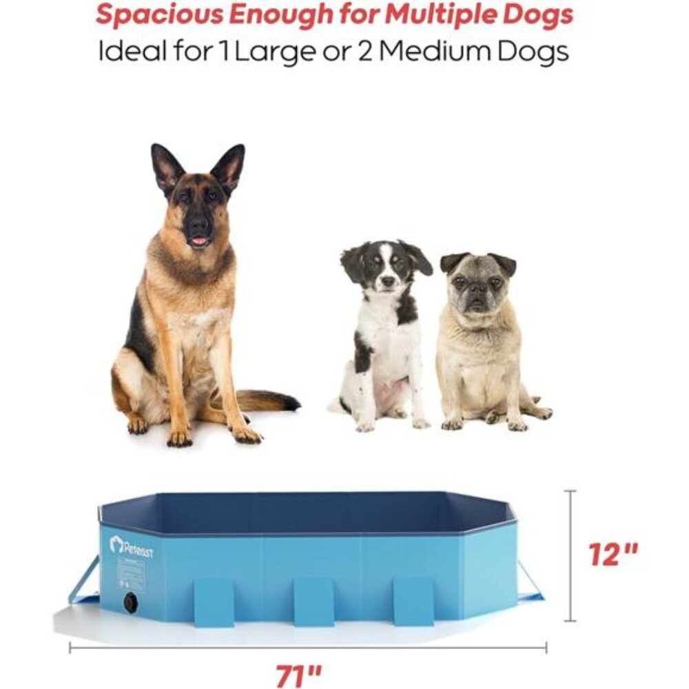 Foldable Dog Pool with Sturdy Square Design Durable, Blue,  71" Lx39 Wx12 - Picture 7 of 8